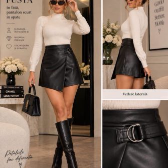 Pantalon scurt piele eco (fusta in fata)